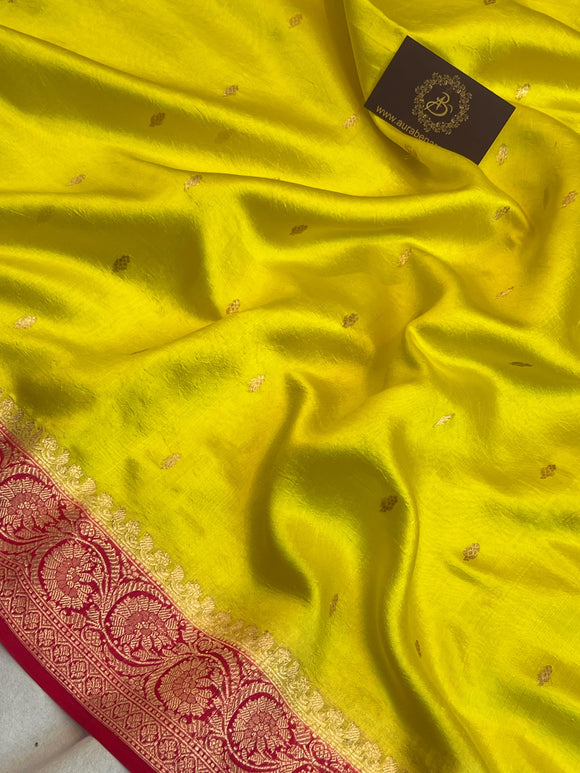 Lemon Yellow Pure Banarasi Handloom Silk Saree