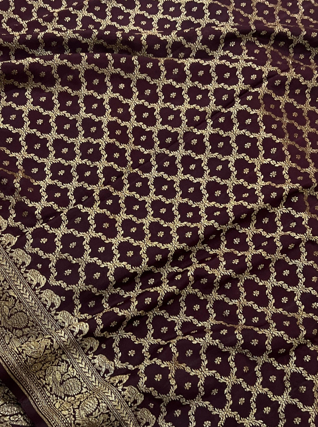 Coffee Brown Pure Banarasi Khaddi Crepe Silk Saree - Aura Benaras