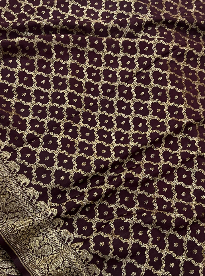 Coffee Brown Pure Banarasi Khaddi Crepe Silk Saree - Aura Benaras