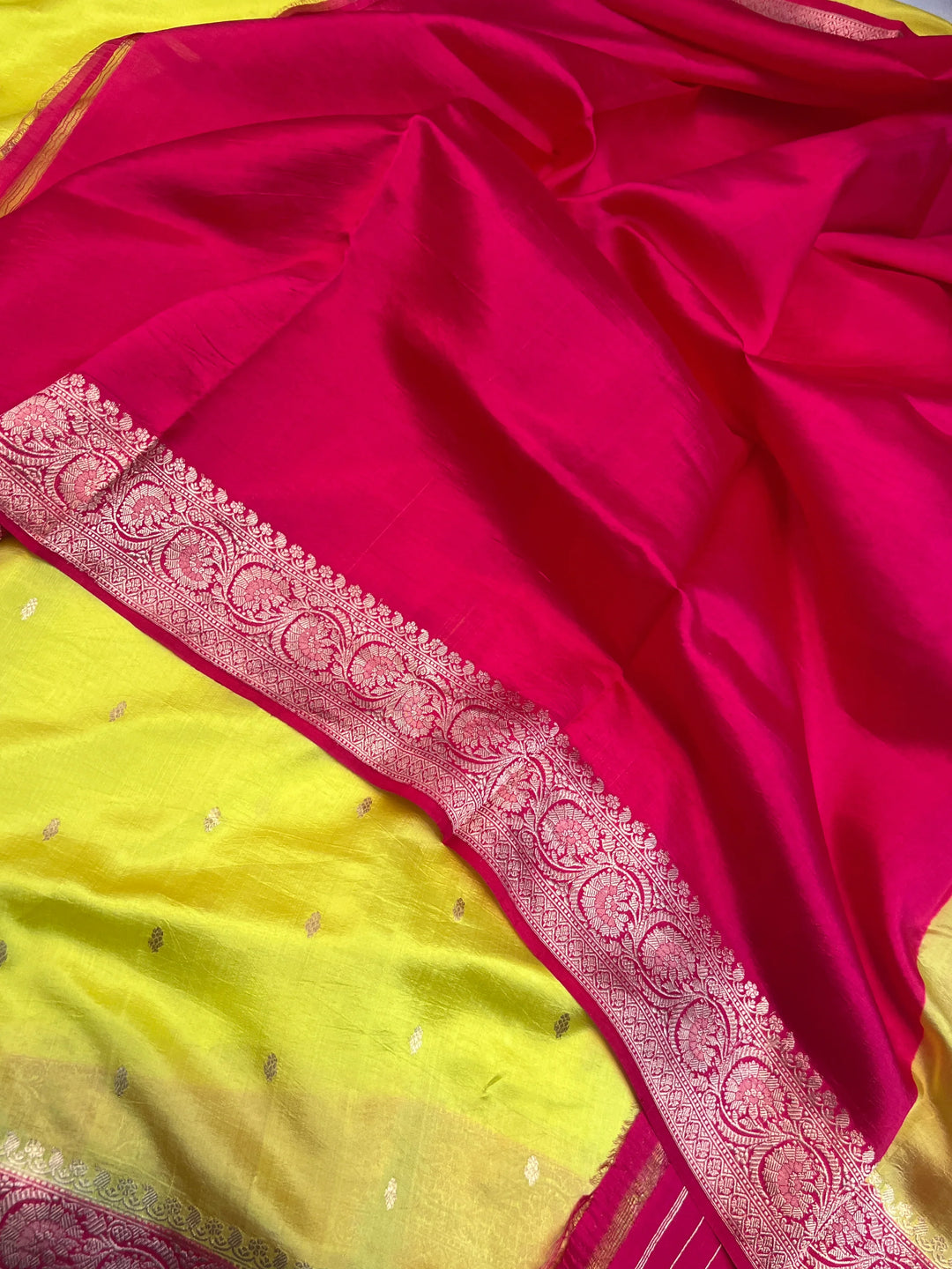 Lemon Yellow Pure Banarasi Handloom Silk Saree