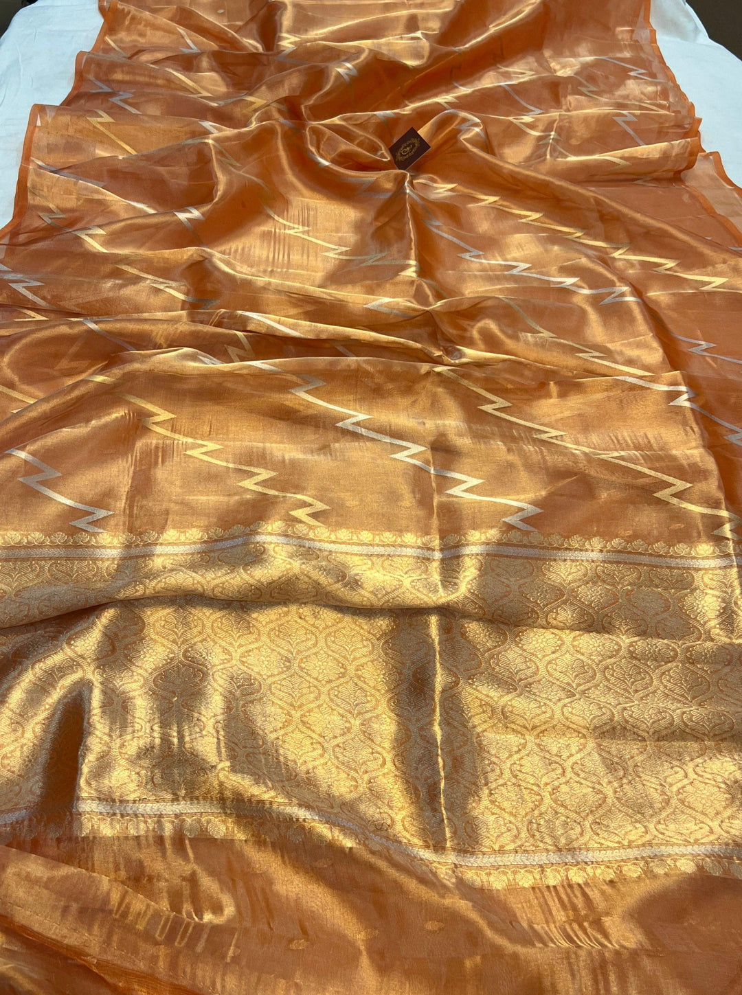 Orange Banarasi Handloom Tissue Silk Saree - Aura Benaras