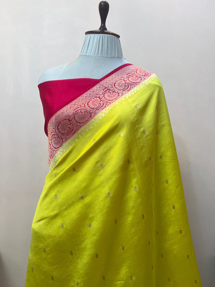 Lemon Yellow Pure Banarasi Handloom Silk Saree