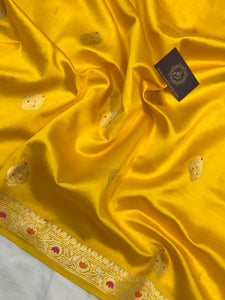 Yellow Pure Banarasi Handloom Silk Saree - Aura Benaras