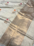 Cream Pure Banarasi Handloom Silk Saree - Aura Benaras