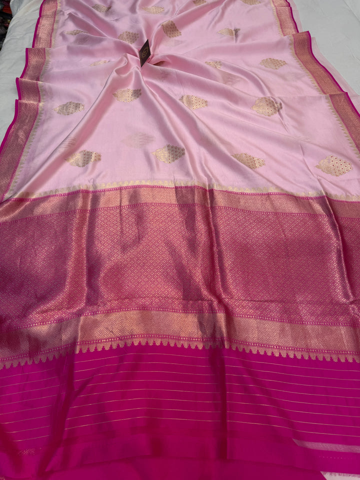 Baby Pink Pure Banarasi Handloom Silk Saree