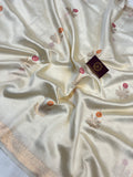 Cream Pure Banarasi Handloom Silk Saree - Aura Benaras