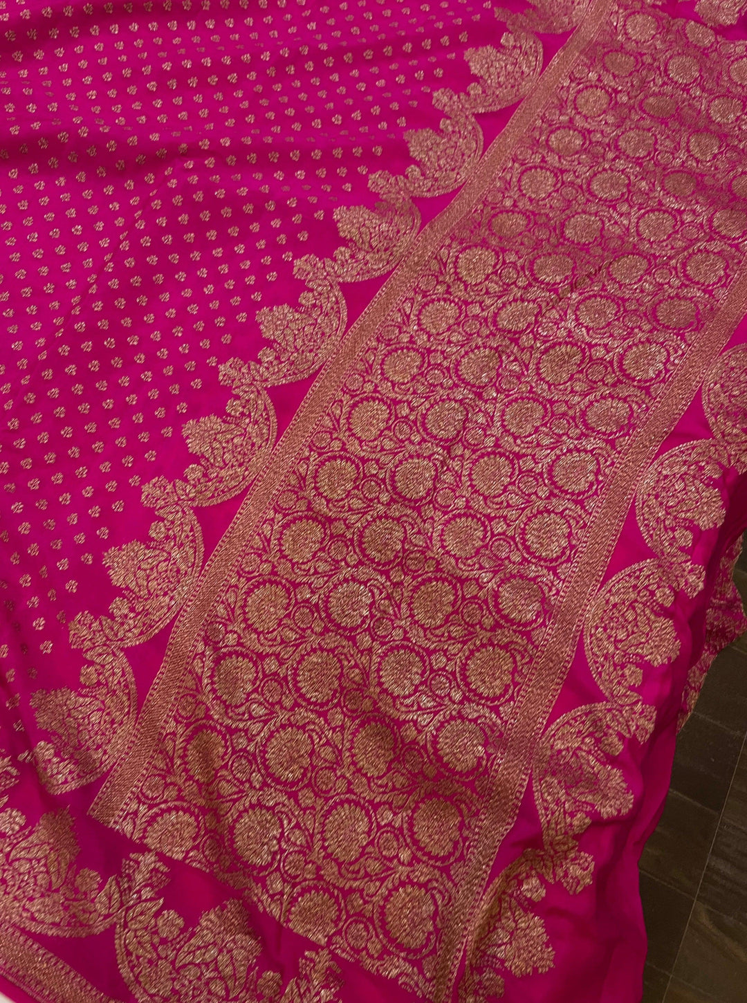 Rani Pink Pure Banarasi Khaddi Crepe Silk Saree - Aura Benaras
