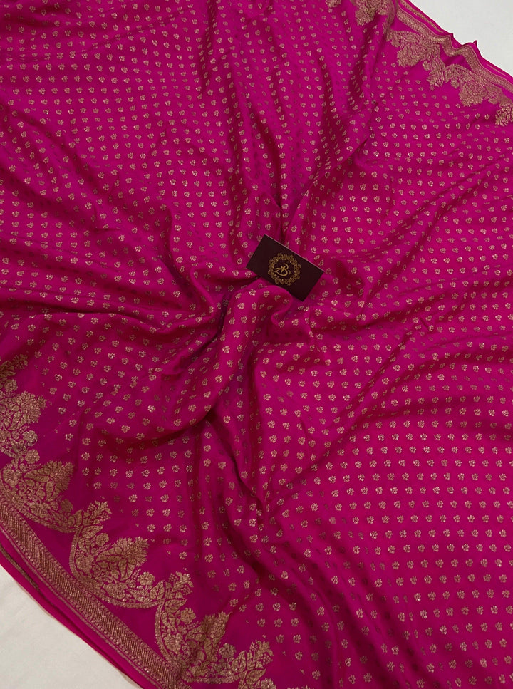 Rani Pink Pure Banarasi Khaddi Crepe Silk Saree - Aura Benaras