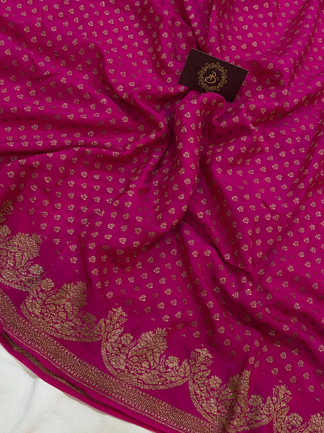 Rani Pink Pure Banarasi Khaddi Crepe Silk Saree - Aura Benaras
