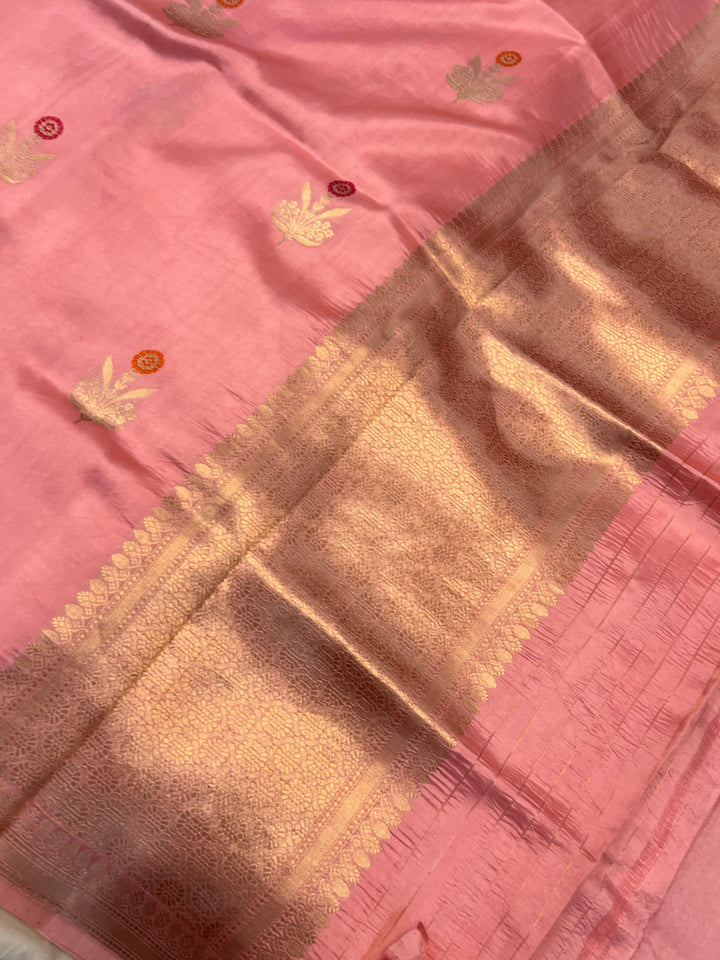 Old Rose Pure Banarasi Handloom Silk Saree - Aura Benaras