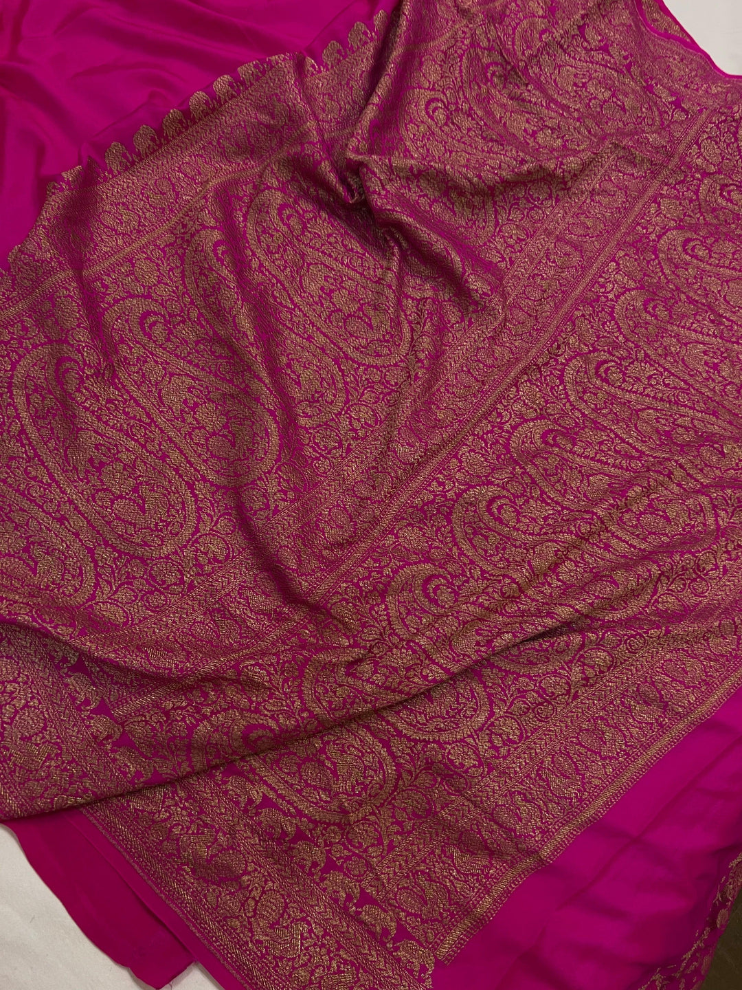 Rani Pink Pure Banarasi Khaddi Crepe Silk Saree - Aura Benaras