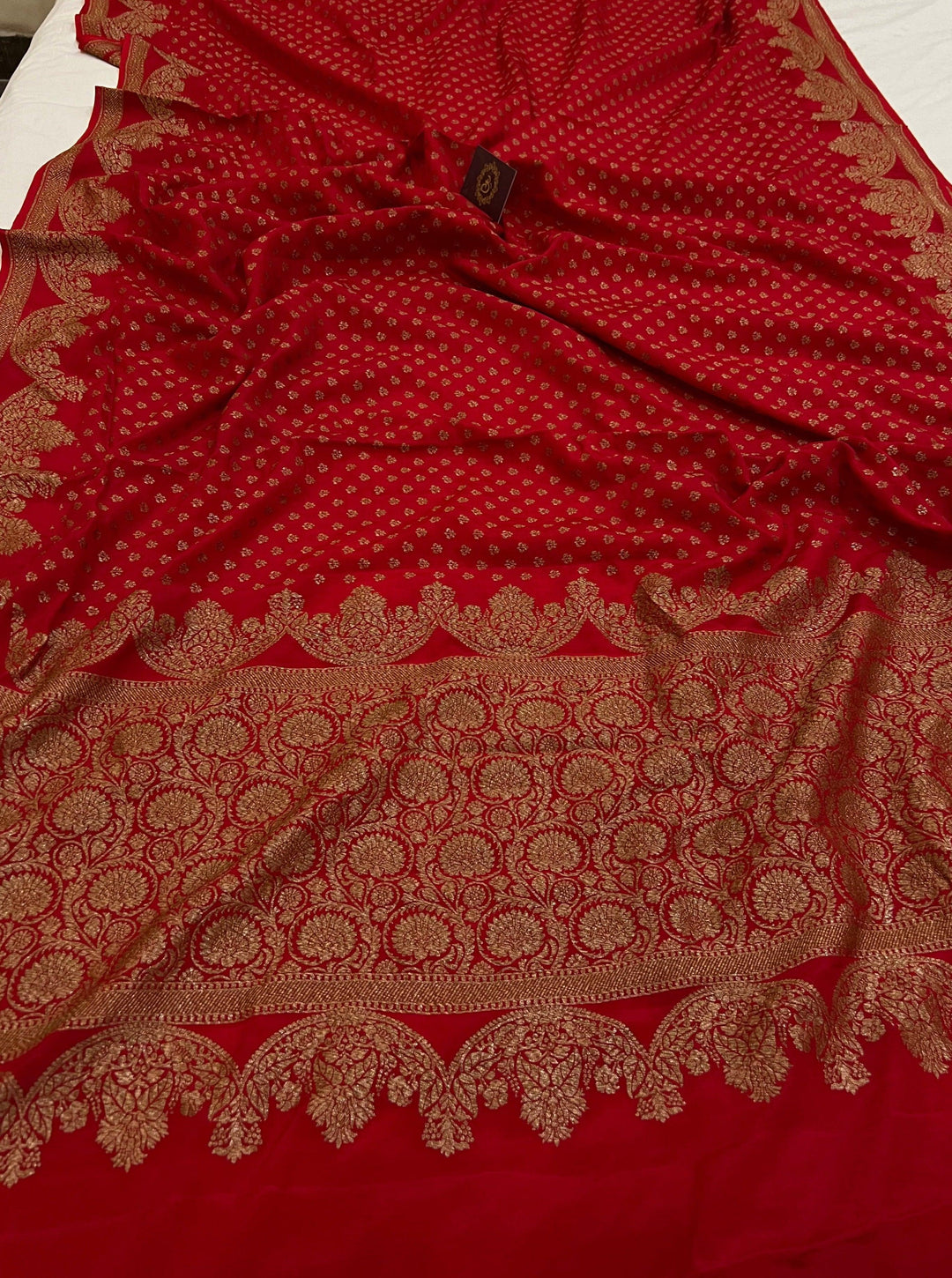 Red Pure Banarasi Khaddi Crepe Silk Saree - Aura Benaras