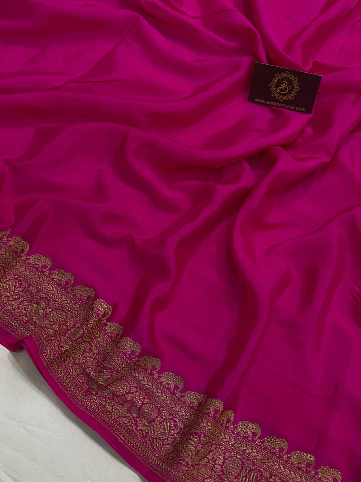 Rani Pink Pure Banarasi Khaddi Crepe Silk Saree - Aura Benaras