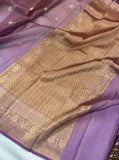 Dusky lavender Shaded Banarasi Handloom Kora Silk Saree - Aura Benaras