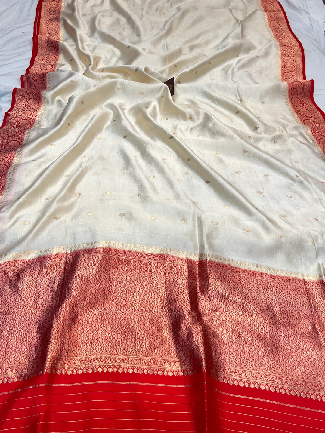 White Pure Banarasi Handloom Silk Saree