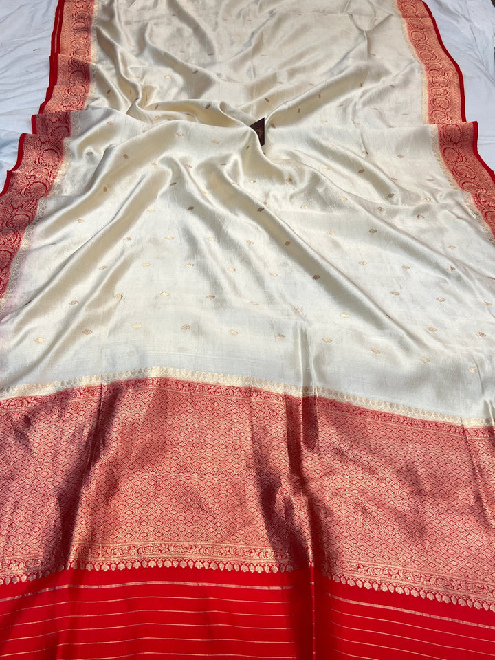 White Pure Banarasi Handloom Silk Saree
