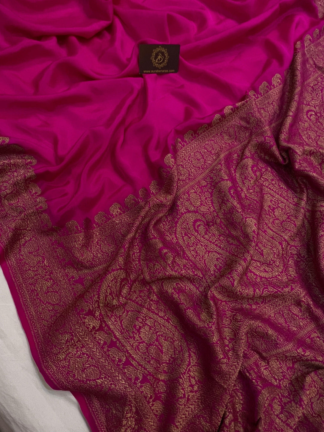 Rani Pink Pure Banarasi Khaddi Crepe Silk Saree - Aura Benaras