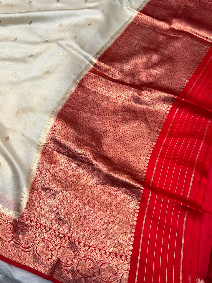 White Pure Banarasi Handloom Silk Saree