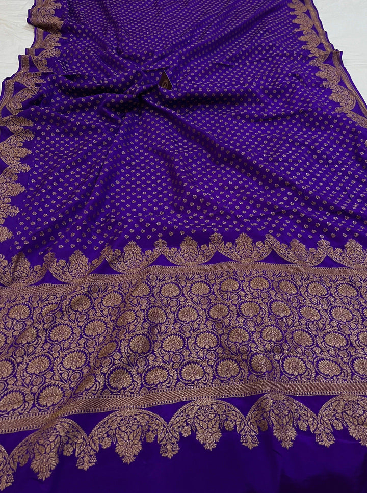 Purple Pure Banarasi Khaddi Crepe Silk Saree - Aura Benaras