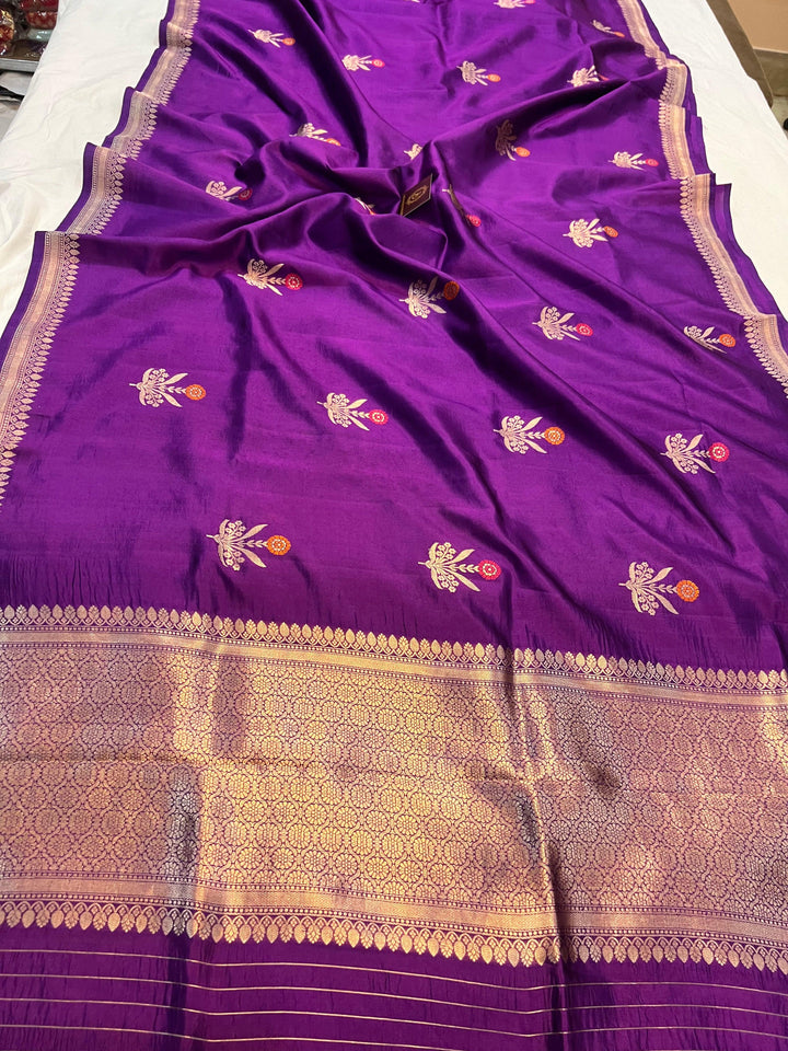 Wine Pure Banarasi Handloom Silk Saree - Aura Benaras