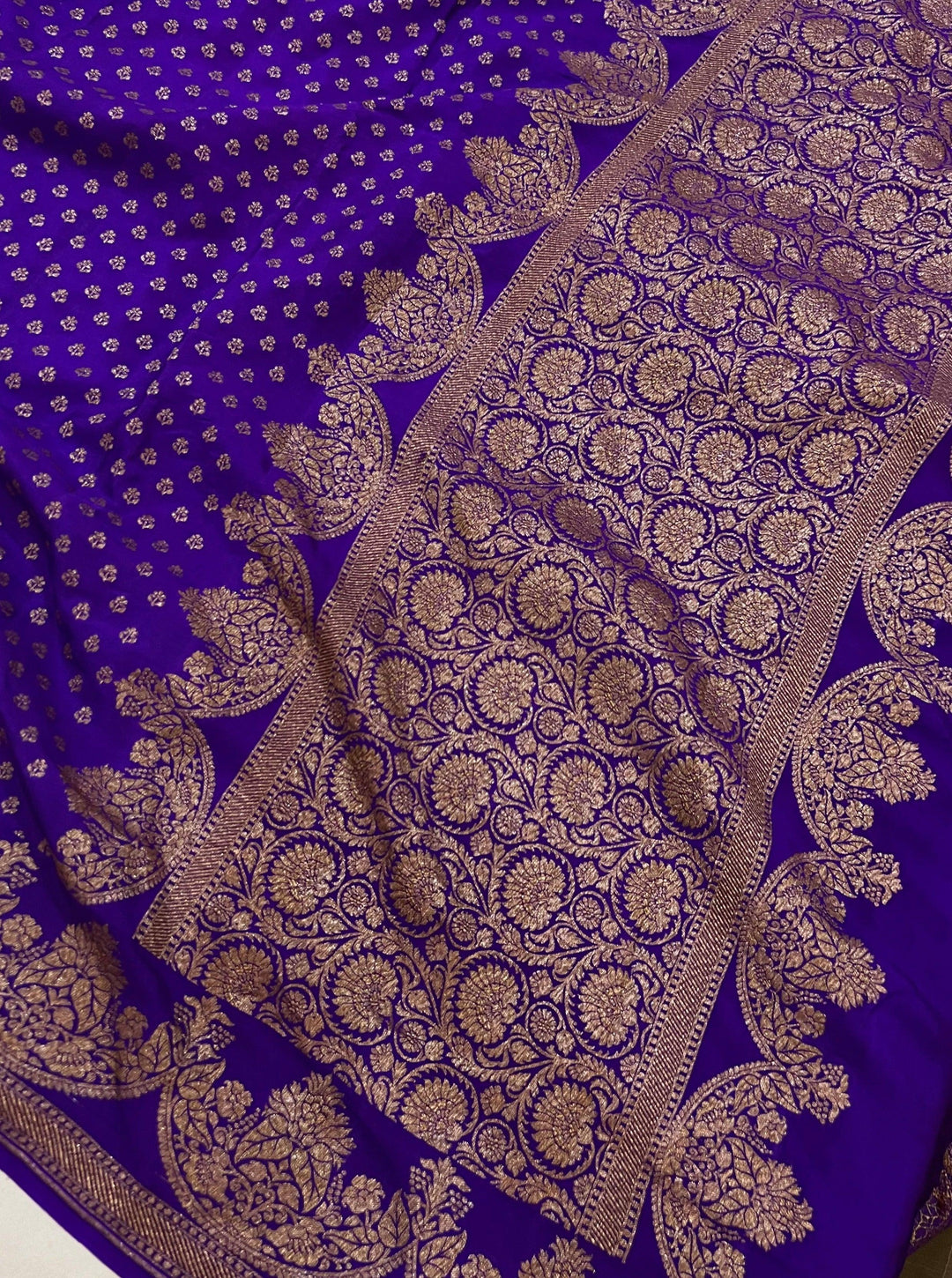 Purple Pure Banarasi Khaddi Crepe Silk Saree - Aura Benaras