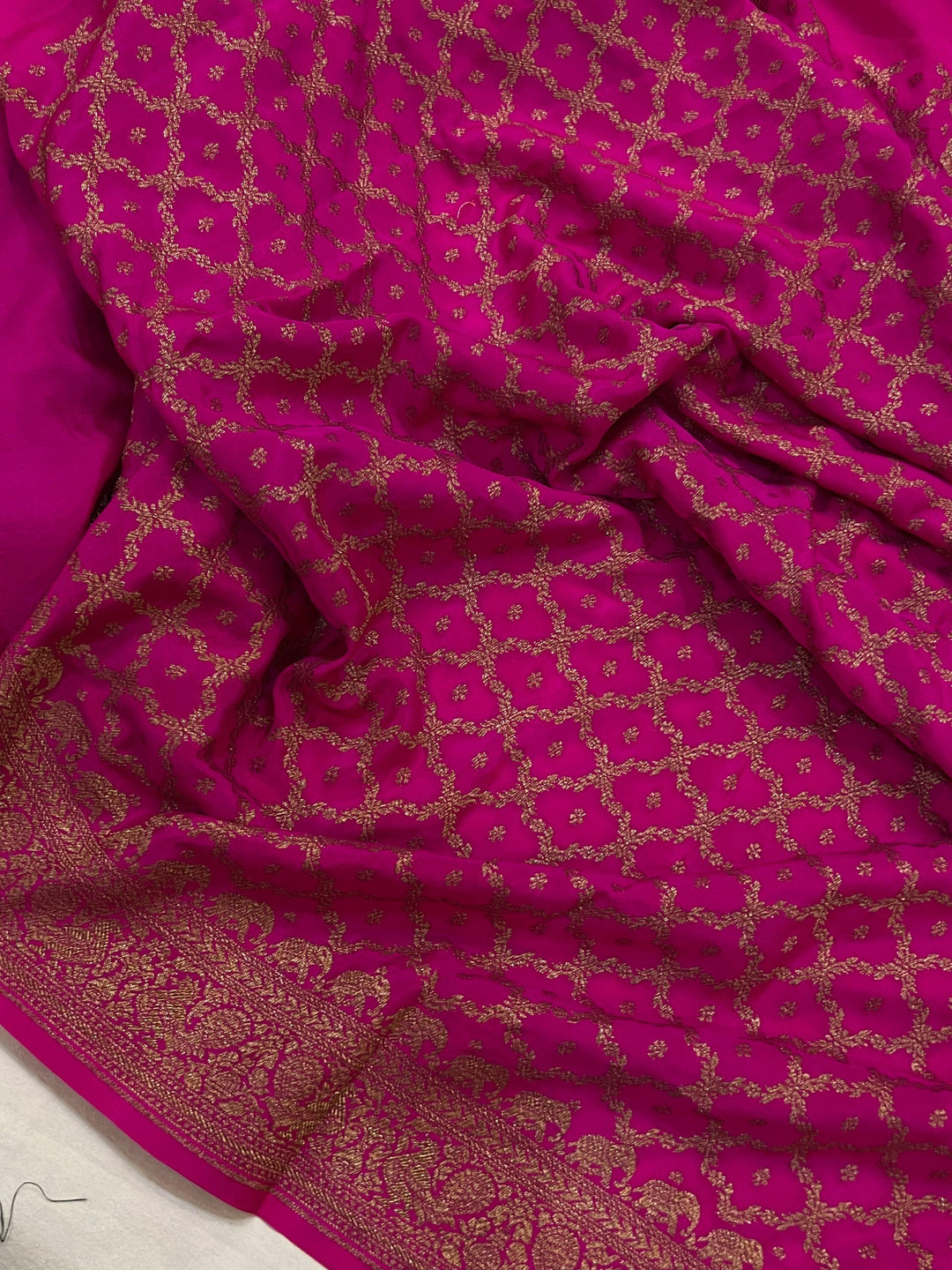 Rani Pink Pure Banarasi Khaddi Crepe Silk Saree - Aura Benaras