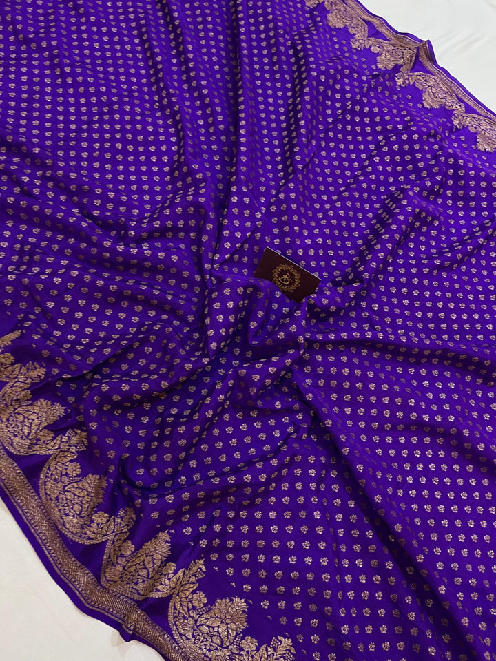 Purple Pure Banarasi Khaddi Crepe Silk Saree - Aura Benaras