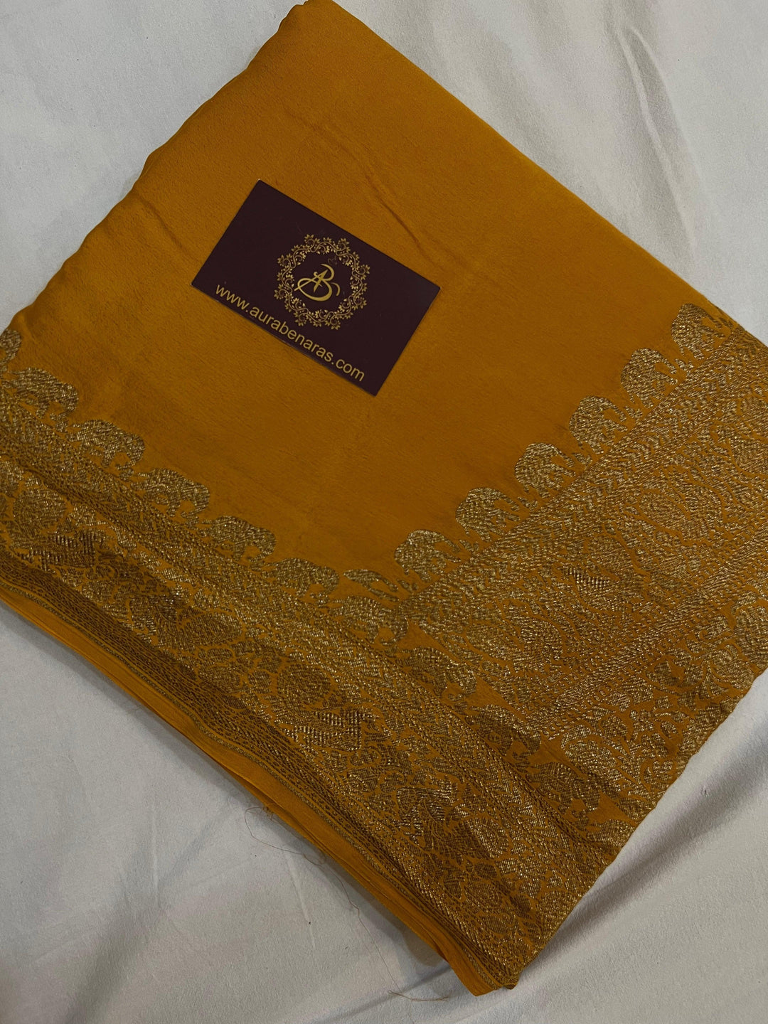 Yellow Pure Banarasi Khaddi Crepe Silk Saree - Aura Benaras