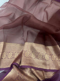 Dusky lavender Shaded Banarasi Handloom Kora Silk Saree - Aura Benaras