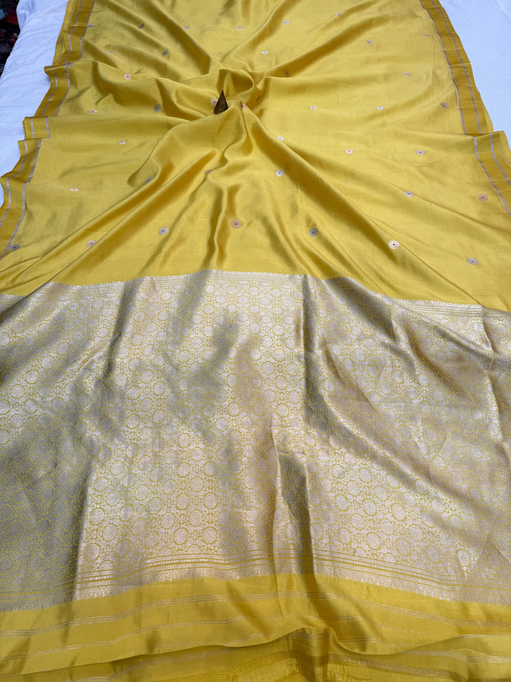 Lemon Yellow Pure Banarasi Handloom Silk Saree
