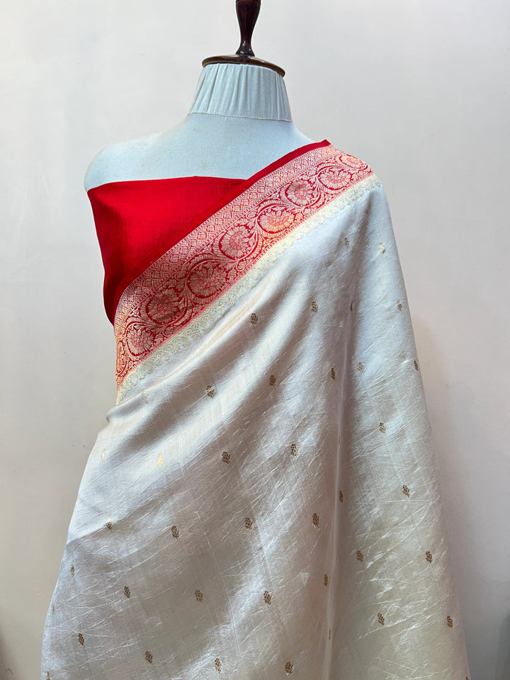 White Pure Banarasi Handloom Silk Saree