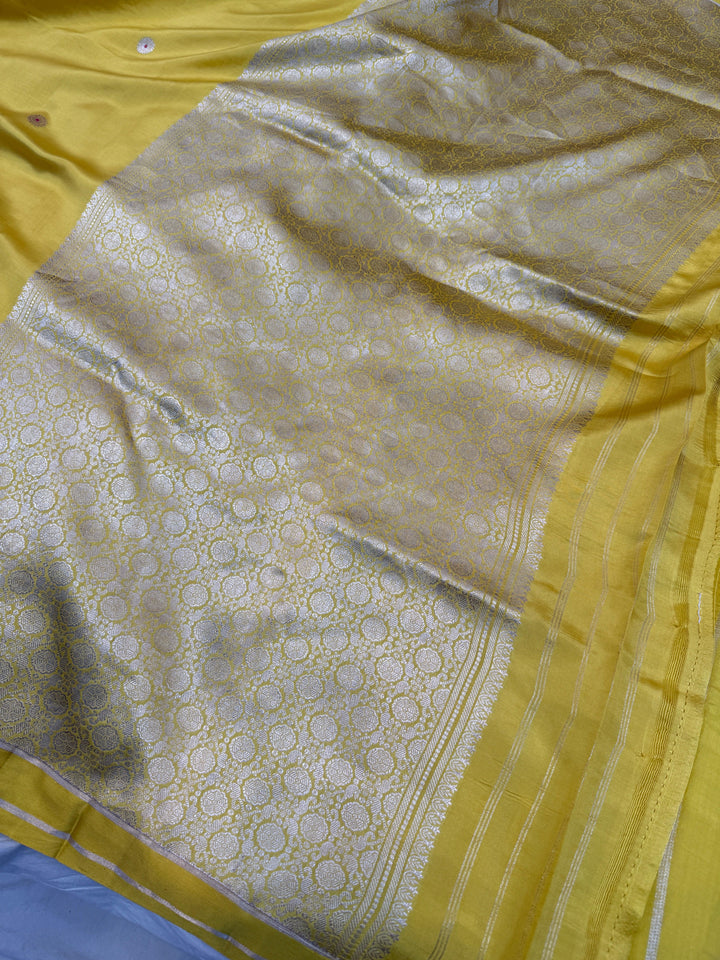 Lemon Yellow Pure Banarasi Handloom Silk Saree