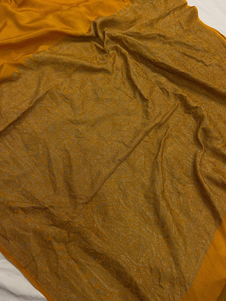 Yellow Pure Banarasi Khaddi Crepe Silk Saree - Aura Benaras