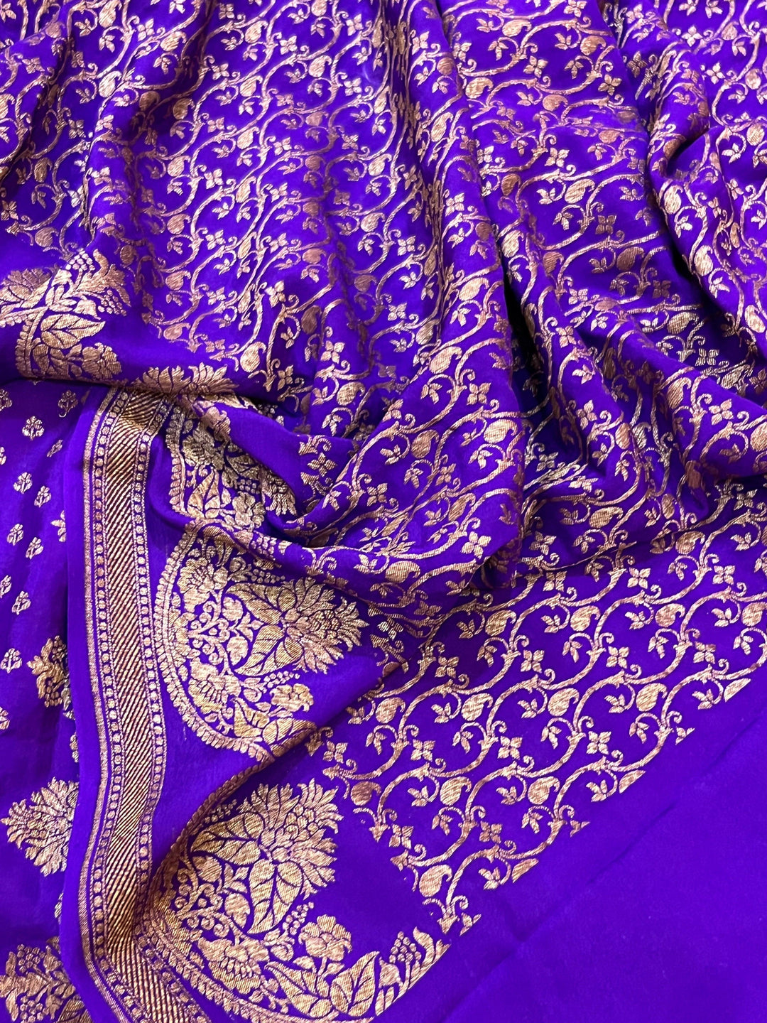 Purple Pure Banarasi Khaddi Crepe Silk Saree - Aura Benaras