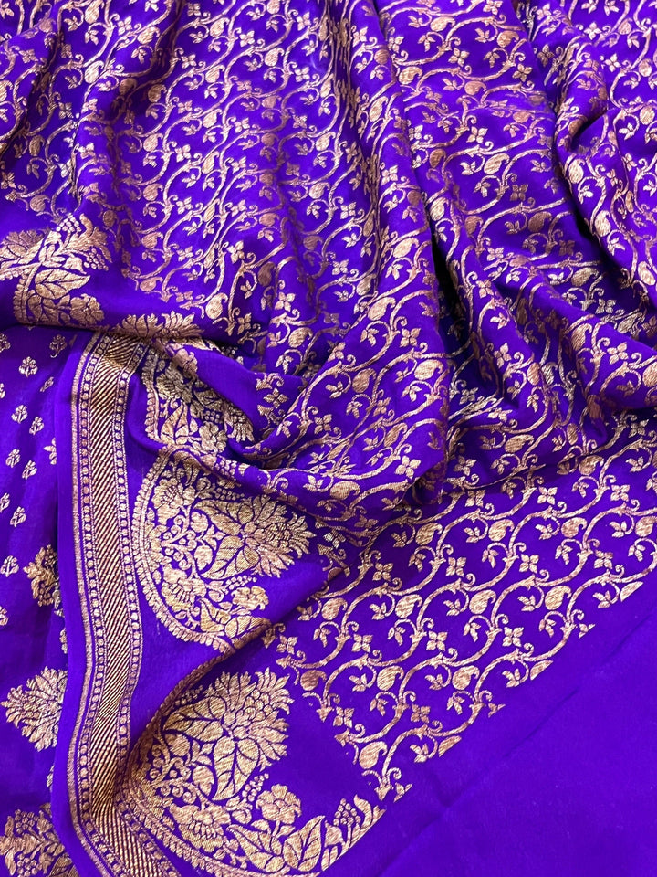Purple Pure Banarasi Khaddi Crepe Silk Saree - Aura Benaras