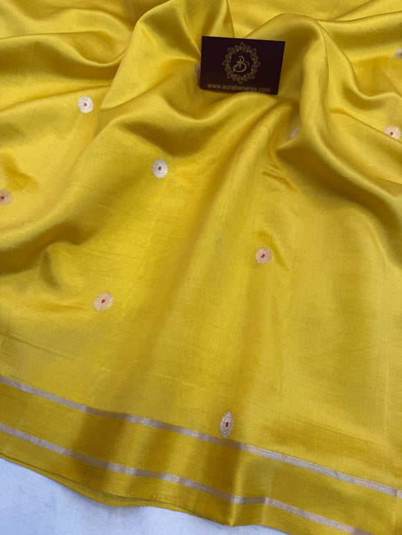Lemon Yellow Pure Banarasi Handloom Silk Saree