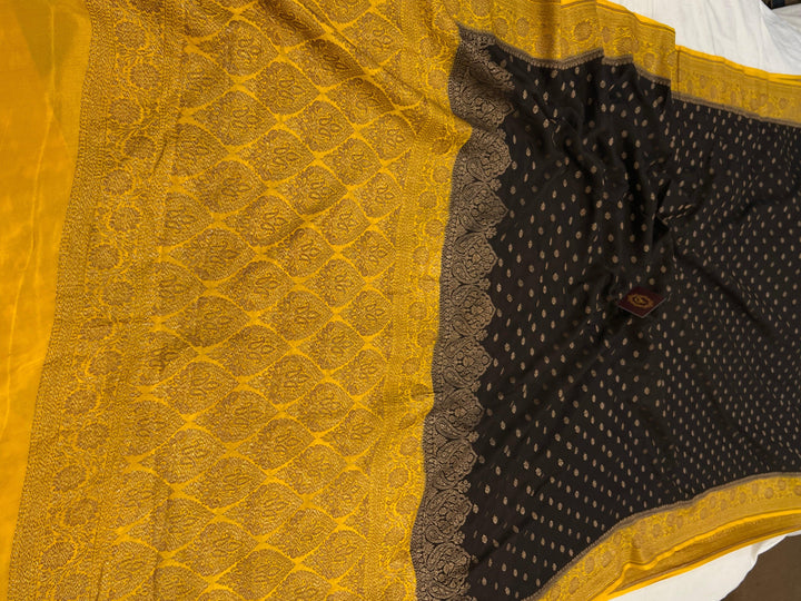 Black Pure Banarasi Khaddi Crepe Silk Saree