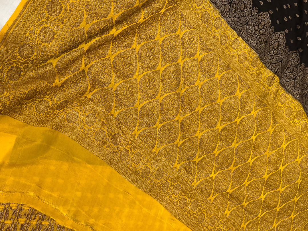 Black Pure Banarasi Khaddi Crepe Silk Saree