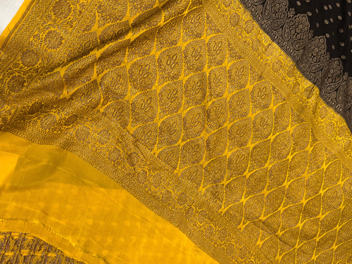 Black Pure Banarasi Khaddi Crepe Silk Saree