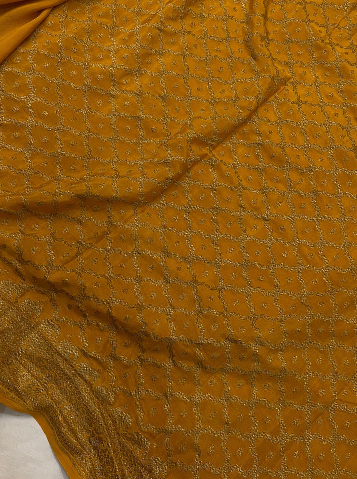 Yellow Pure Banarasi Khaddi Crepe Silk Saree - Aura Benaras