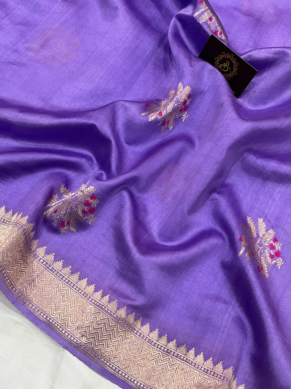 Lavender Pure Banarasi Handloom Silk Saree - Aura Benaras