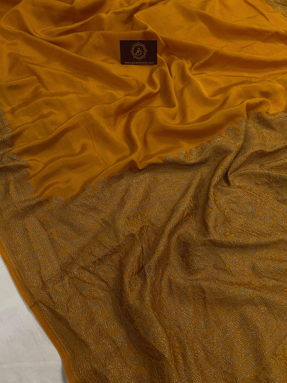 Yellow Pure Banarasi Khaddi Crepe Silk Saree - Aura Benaras