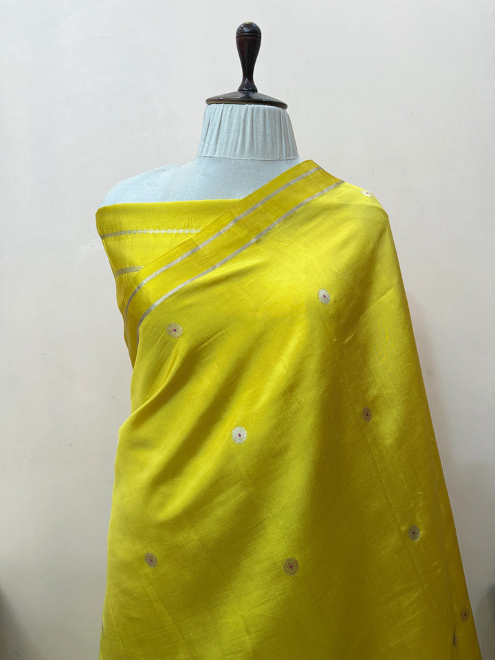 Lemon Yellow Pure Banarasi Handloom Silk Saree
