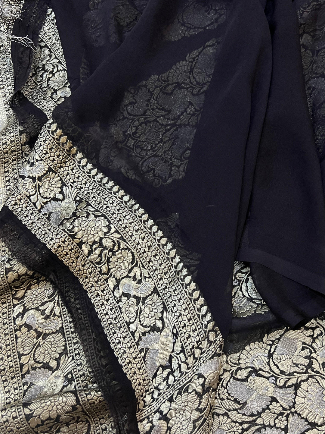 Grey Pure Banarasi Khaddi Georgette Saree -Aura Benaras