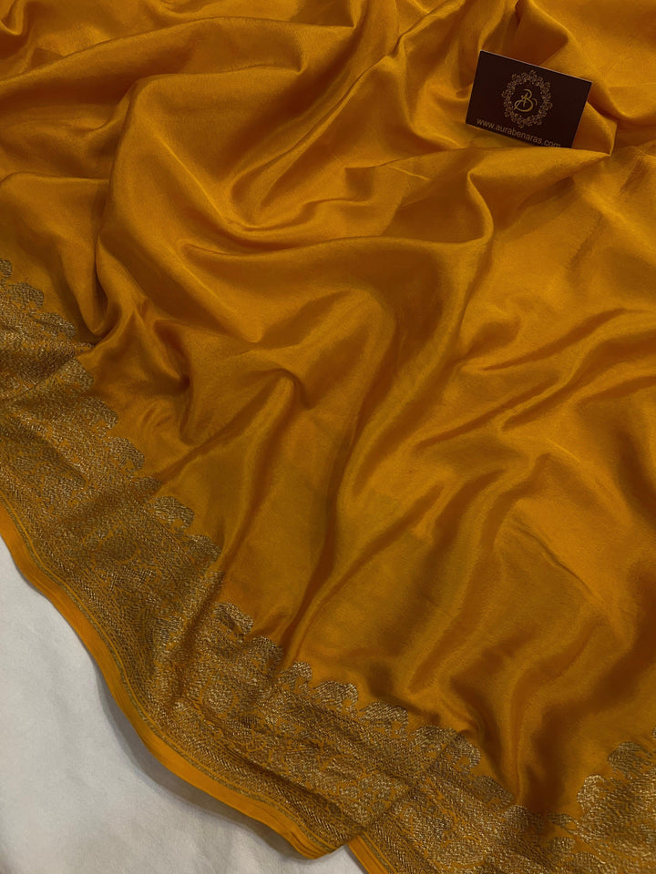 Yellow Pure Banarasi Khaddi Crepe Silk Saree - Aura Benaras