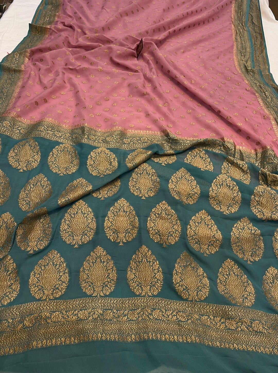 Dusky Pink Banarasi Handloom Pure Khaddi Georgette Saree - Aura Benaras