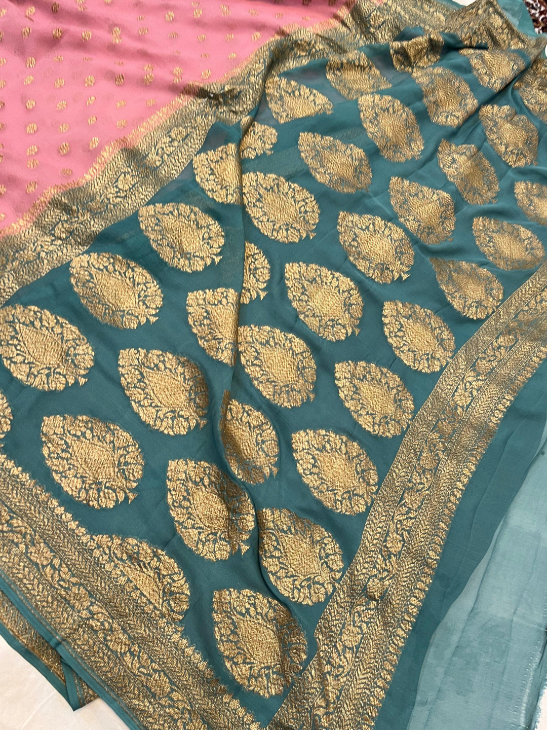 Dusky Pink Banarasi Handloom Pure Khaddi Georgette Saree - Aura Benaras