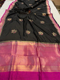 Black Pure Banarasi Handloom Silk Saree - Aura Benaras