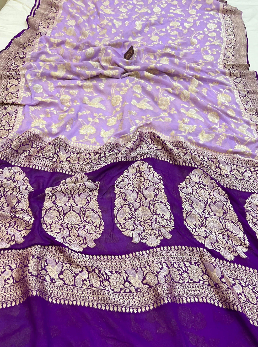 Lavender Pure Banarasi Khaddi Georgette Saree -Aura Benaras