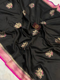 Black Pure Banarasi Handloom Silk Saree - Aura Benaras